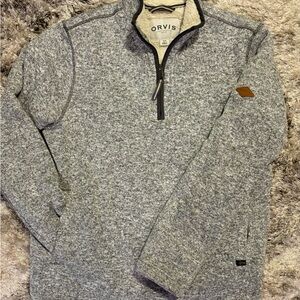 Orvis Pullover Mens M Sherpa Lined Quarter Zip Sweater Pockets Warm Cozy